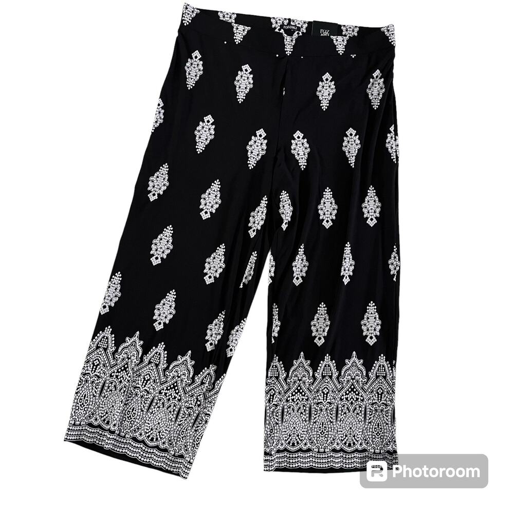 NWT Roz & Ali Plus Size Black Boho Wide Leg Pant Plus Sz 3X Casual Stretch